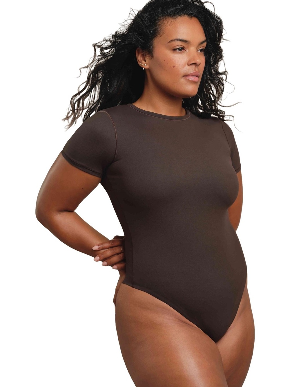 Athleta Brown Short-Sleeve Crew Bodysuit